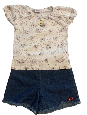 Top y pantalones cortos vaqueros vintage bordados de oso y lechón de Disney talla 6/6X niñas - Imagen 1 de 4