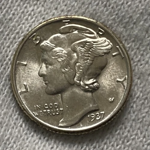 1937 P Mercury SILVER Dime !!Uncirculated!! Great Details&Luster*Free Shipping*