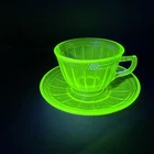 Vtg 40s Federal Cup & Saucer Bundle Uranium Glass Glows Depression 2 Pc Tea Set