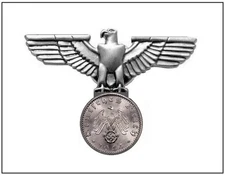 REICH EAGLE W/ REICHSPFENNIG Coin Pin - 1 1/2" Wingspan Stainless Steel Badge