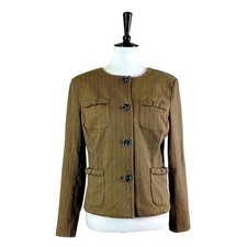 Cabi Blazer Penny 3170 Herringbone Button Front Collarless Brown Women s Medium