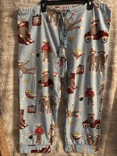 Nick Nora Sock Monkey Flannel Pajama Pants Bottoms XL Cute Comfy Warm