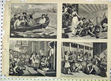 Original Old Antique Print Scene Appretice Sea Boat Wedding Stealing Trial