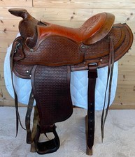 Vintage Westernsattel komplett verziert braun Leder 15,5" Sitz von Eamor Canada 50