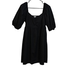 American Eagle Elegant Black Puff Sleeve Babydoll Dress Neutral Size L