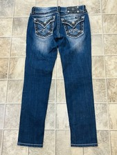 Miss Me Jeans Low Rise Skinny Women s Size 27x29 Blue Rhinestones Embellished