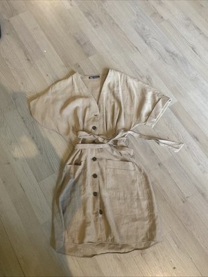 Zara Basic, Blusenkleid, Größe: XS, Beige, Einfarbig, Damen #8sV