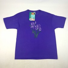 Vintage Fruit Of The Loom Ladies Large Purple T-Shirt Made In USA Floral
