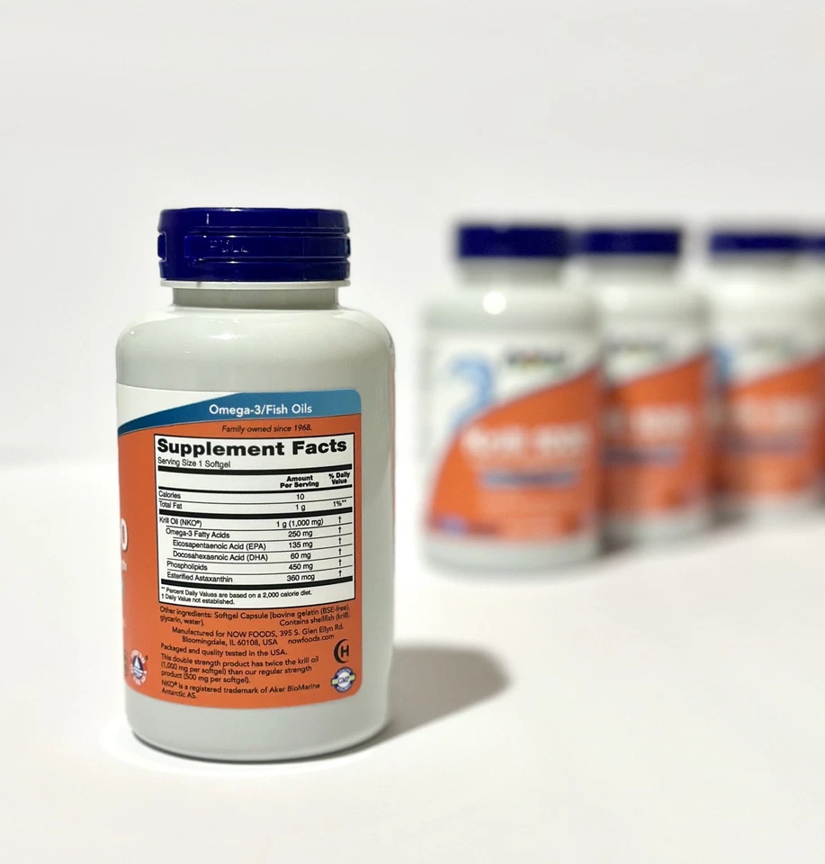 NOW FOODS Krill Doble Fuerza 1000 mg 60 Cápsulas Blandas - Omega 3/Aceite de Pescado  Foto 2 de 3