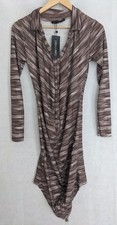 I Saw It First Rib Ruched Line Pattern Front Collar Bodycon Dress Brown 14 Long