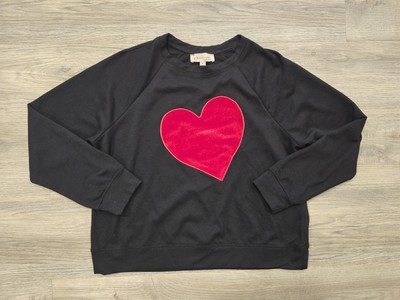 Philosophy Republic Clothing Sweater Women Medium Black Red Heart Stitched Rayon