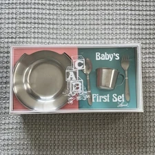 Vintage Baby's First Feeding Set Leonard Silver-Plated Bowl, Cup, Fork & Spoon