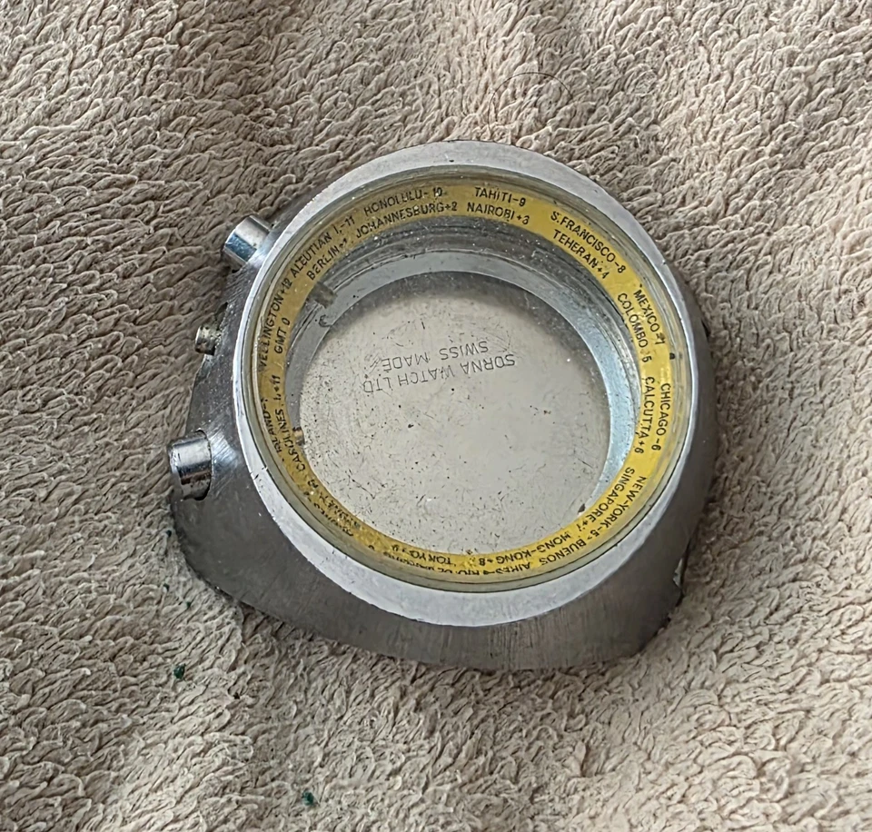 Sorna Fabricado Suiza Cronógrafo La Caja, Botón Acero Circa Años 70. Foto 4 de 4