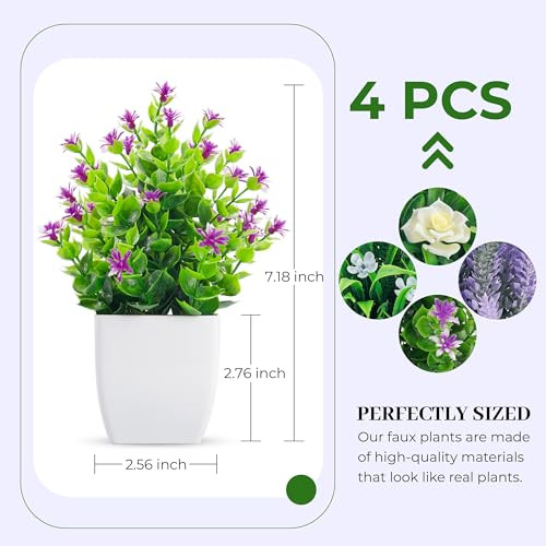 Pack Small Fake Plants Artificial Plants Indoor with Flowers for Home 4 - Bild 3 von 6