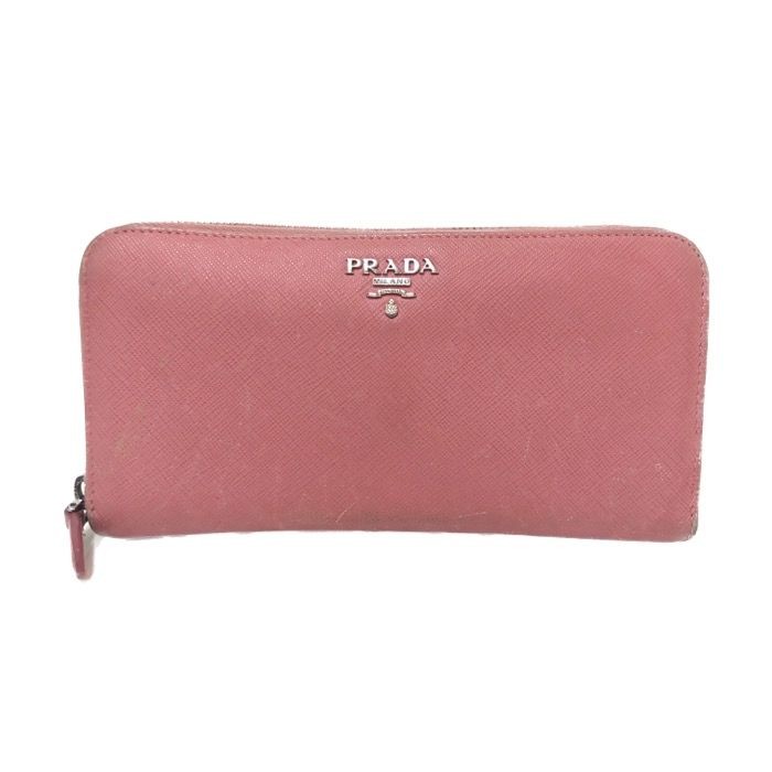 Prada Round Zipper Long Wallet in Pink Pre-Owned Condition