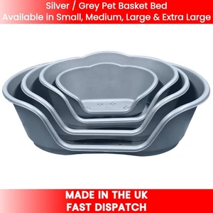 Pet Basket Heavy Duty Plastic Dog Puppy Large Beds Washable Basket Silver Grey