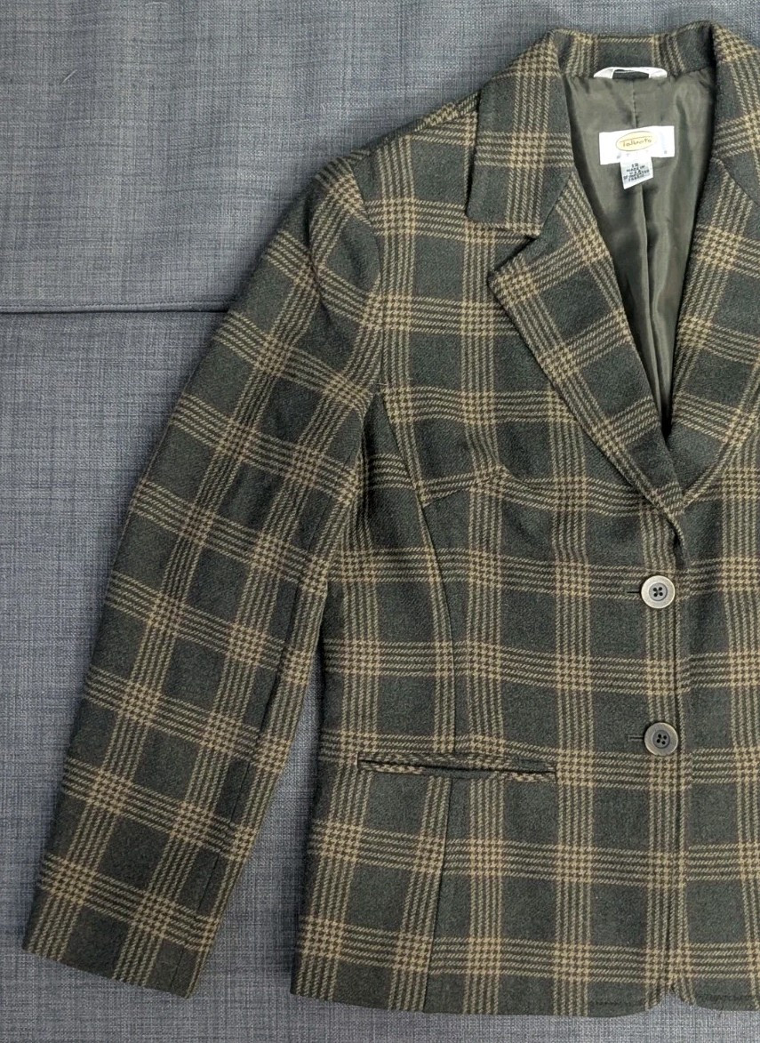 ALTRA Giacca vintage Talbots 100% pura lana nuova donna 14 petite nera foderata made in USA