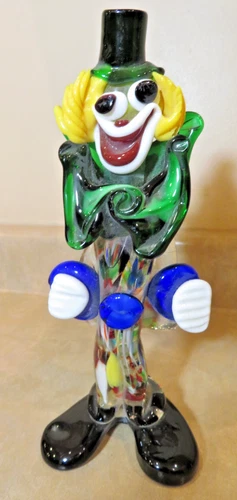 Vintage Handblown Art Glass Murano Multicolor Clown Figurine 8.5" tall