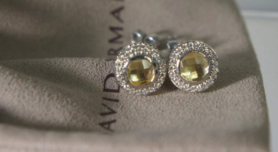 Pendientes David Yurman Plata 925 Oro 585 Limón Citrino Diamante Halo CERISE Foto 3 de 4
