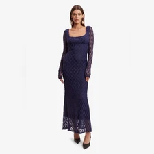Bardot Women's Adoni Lace Midi Dress Size 10 Navy Long Sleeve NEW NWOT
