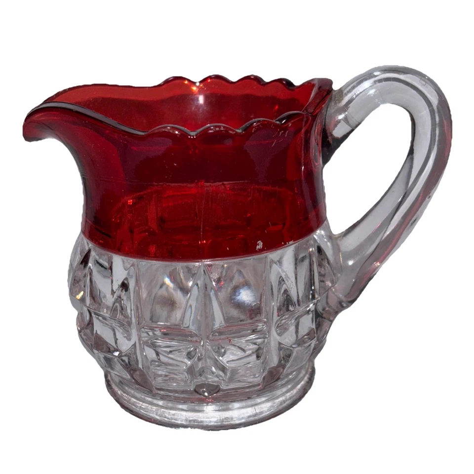VTG Ruby Stained Flash Glass Creamer Pitcher EAPG Excelsior Adams & Company U174 - Image 2 of 4
