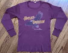 Vintage 80s Harley Davidson Maroon Thermal 3d Emblem Long Sleeve T-Shirt