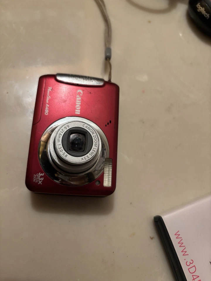 Cámara digital Canon PowerShot A480 10 MP 3,3x zoom roja probada funciona ***LEER*** Foto 3 de 3