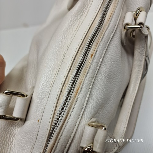 Banana Republic Evan Women's Large Pebbled Ivory Leather Handbag Satchel Bag - Picture 10 of 16