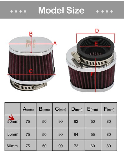 MUYI 2-Piece Pack 1.97inches Motorcycle Air Filters Round Tapered Clamp-on Pod Intake Filter Cleaner For Dirt Bike ATV Moped Pit Bike Scooter Vintage Black(Dia 50mm) In | Whizz Air Filters