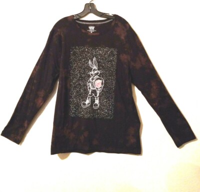 Super LOONEY TUNES  Bugs Bunny #6 Size XL Tee Shirt Black Rust Tie Dye Lg Sleeve