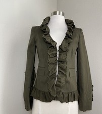 RED VALENTINO green cotton appliqu√© flared hem safari jacket  US 0