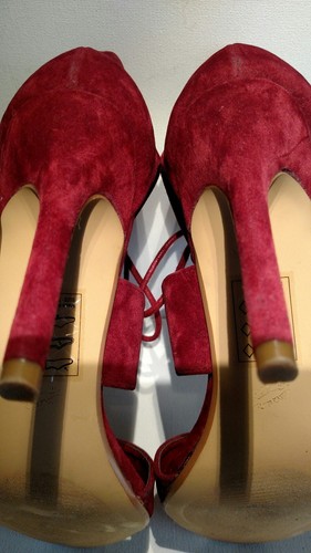 Shoe Republic L.A. Sz7 sandal lace front strap burgundy sued 4inch heels - Picture 10 of 10