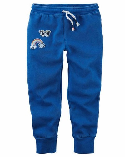 New Carter's 7 year Girls Blue Sweatpants Terry Lounge Pants Rainbow Patch - Picture 4 of 4