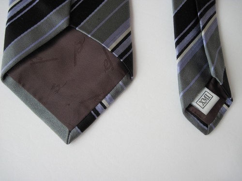 XMI PLATINUM Necktie Tie Black Gray Lavender White Woven Diagonal stripe USA C53 - Picture 4 of 6