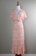 LAROQUE ORIGINAL $368 Pink Floral Lined Midi Flounce Dress Size Medium