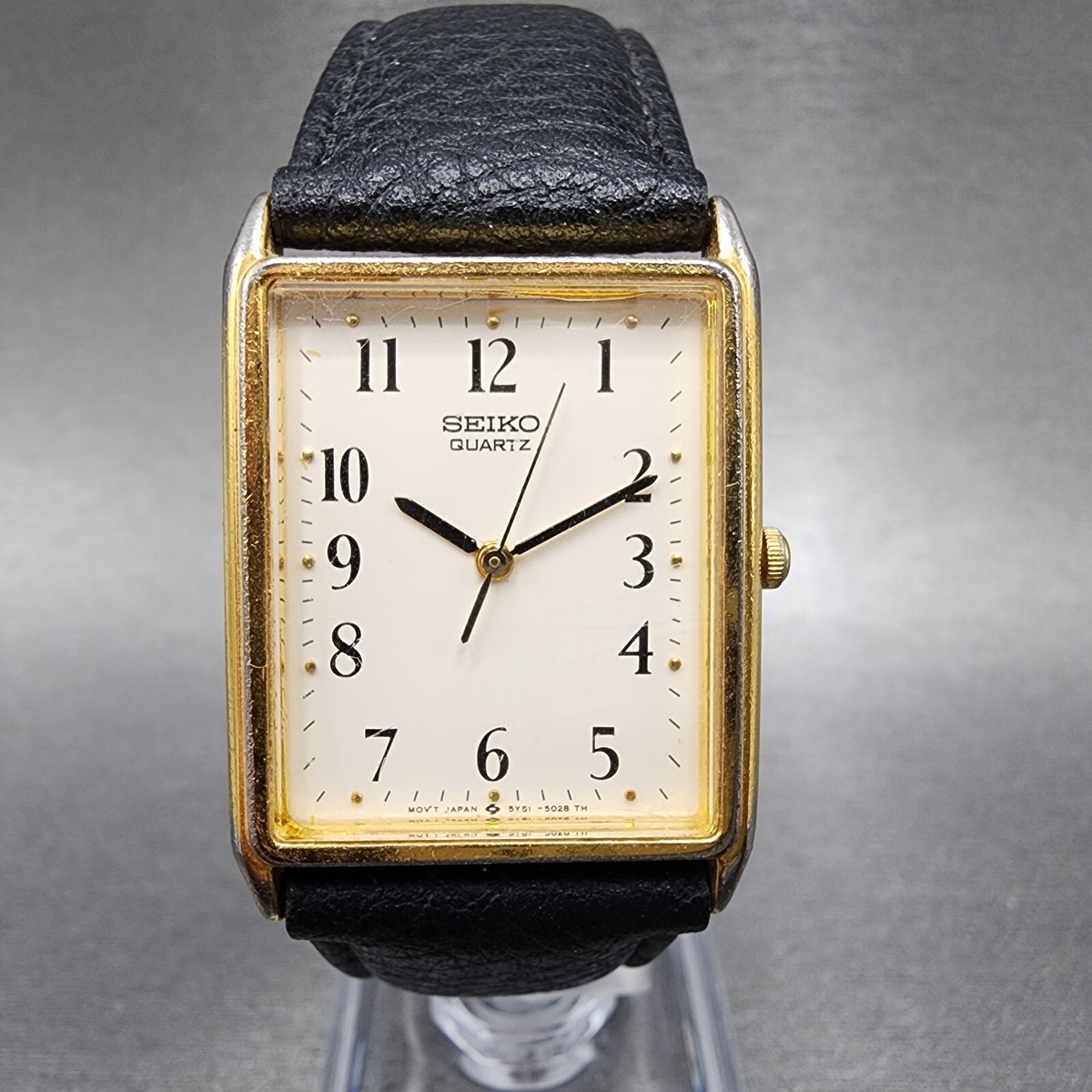 Seiko Tank Watch Men 25mm Cream Dial Gold Tone Rectangle