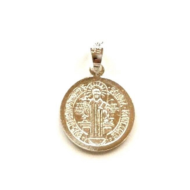 Solid 925 Sterling Silver Saint Benedict Pendant 15mm San Benito Medal ...