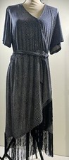 Michael Kors Navy Blue Pattern Full Bottom Fringe Shift SZ L Knee Length