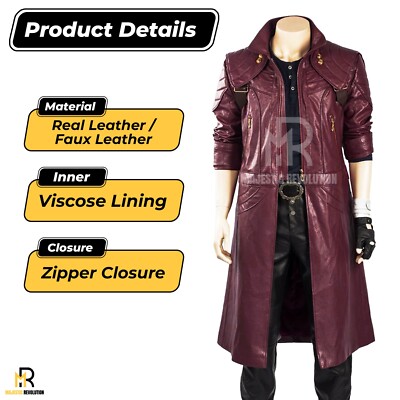 最終値下げSefr Dante jacket美品 Devil's May Cry 5 Dante Handmade Real Leather Gaming Long Maroon