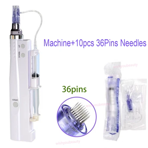 Micro Pen Mesotherapy Gun With 10Pcs 36Pin Replacement Needles Cartridges Tips