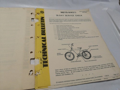 1974 Yamaha Motorbike SUPER RARE TECHNICAL SERVICE BULLETIN MOTO BIKE COPY - Picture 5 of 8