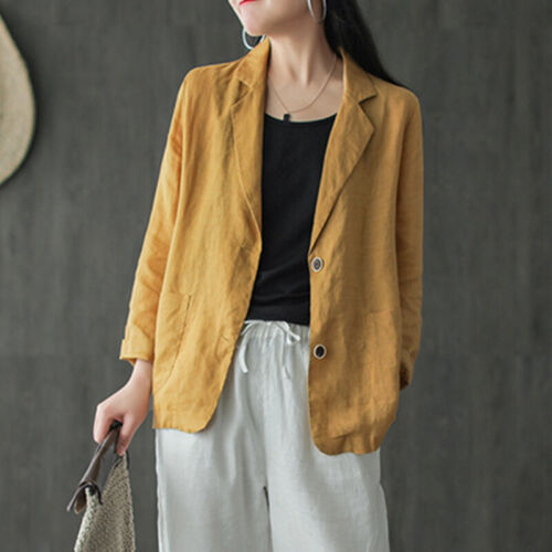 ZANZEA UK Womens Blazer Suit Cotton Linen Ladies Coat Formal Solid Loose - Picture 20 of 35