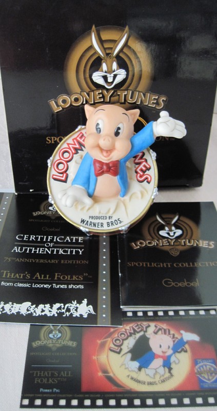 VINTAGE 1998 GOEBEL LOONEY TUNE PORKY PIG ORNAMENT 'THAT'S ALL FOLKS!'