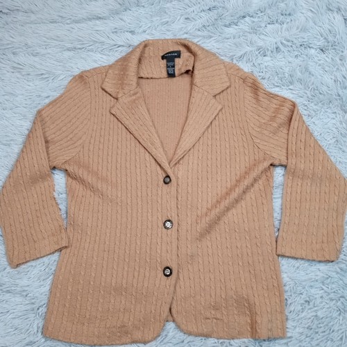 Spense Sweater Womens L Biege Wool Blend Cardigan Soft Comfort Casual Button Up