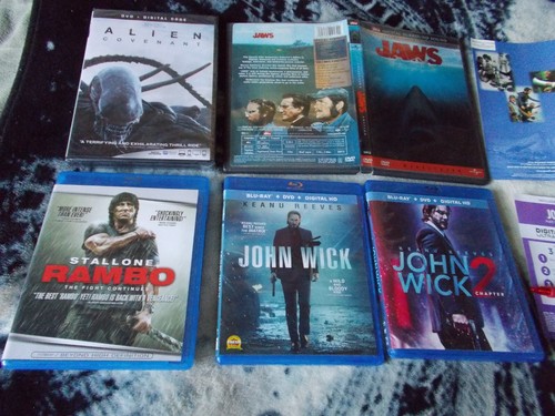 3 Blu-ray, 4 DVD, & 7 Code LOT, 1 NEW, John Wick 1, 2, 3, Alien, Jaws, Rambo 4, - Picture 11 of 24