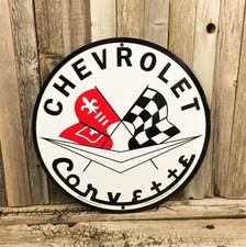 Chevrolet Chevy Corvette Embossed Metal Tin Sign Round 12 Vintage Garage New