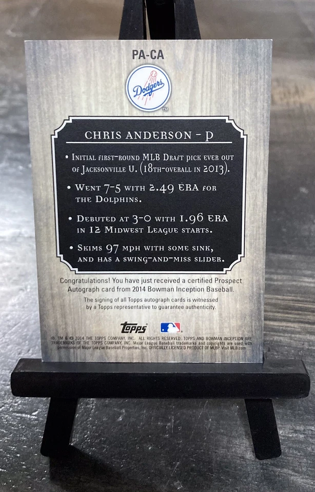 2014 Bowman Inception CHRIS ANDERSON PROSPECT AUTO #PA-CA - Dodgers - Image 2 of 2