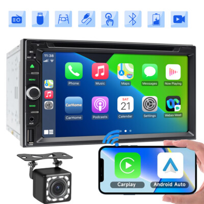 Backup Camera& CarPlay GPS Double 2*Din Car Stereo Radio CD DVD Player Bluetooth