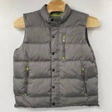 Orvis Men's Large Nylon Gray Duck Down Pockets Snap Front Quilted Puffer Vest