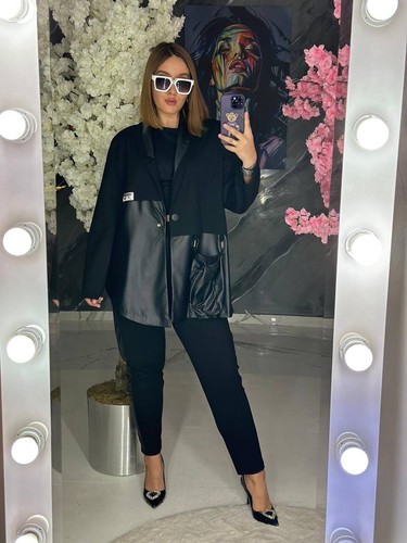 B-One 2-teiliger Anzug schwarz Echo Lederbesatz Gr. 16/44 Made in Turkey - Bild 1 von 8